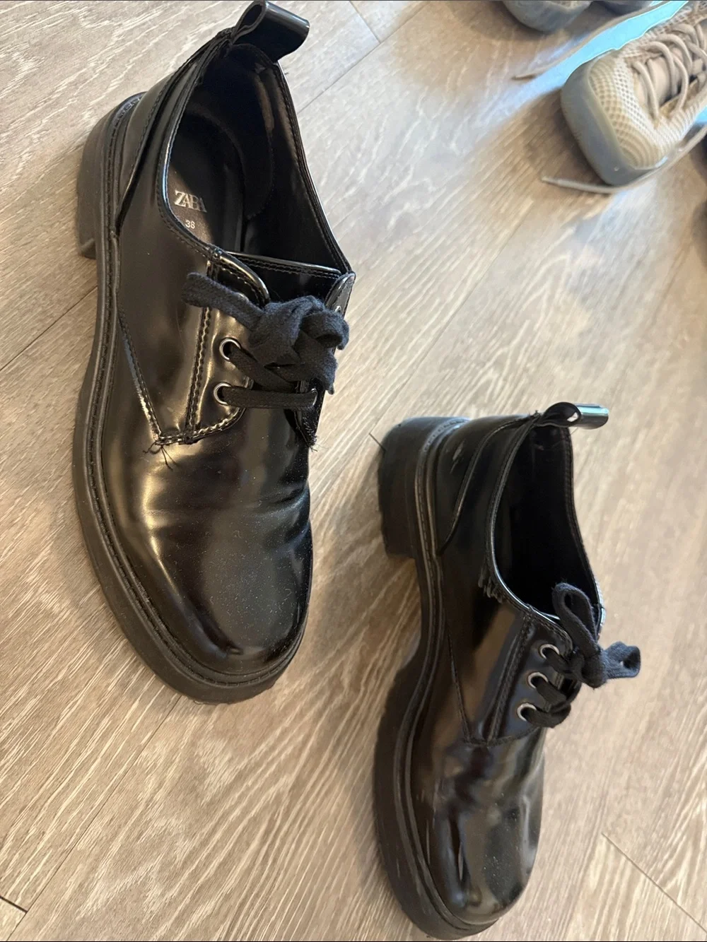Zara Black Leather Lace-Up Derby Shoes